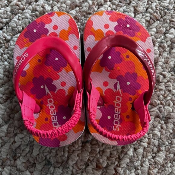 Speedo baby flip flops sandals Pink Orange Floral Size 3/4 - Picture 5 of 6